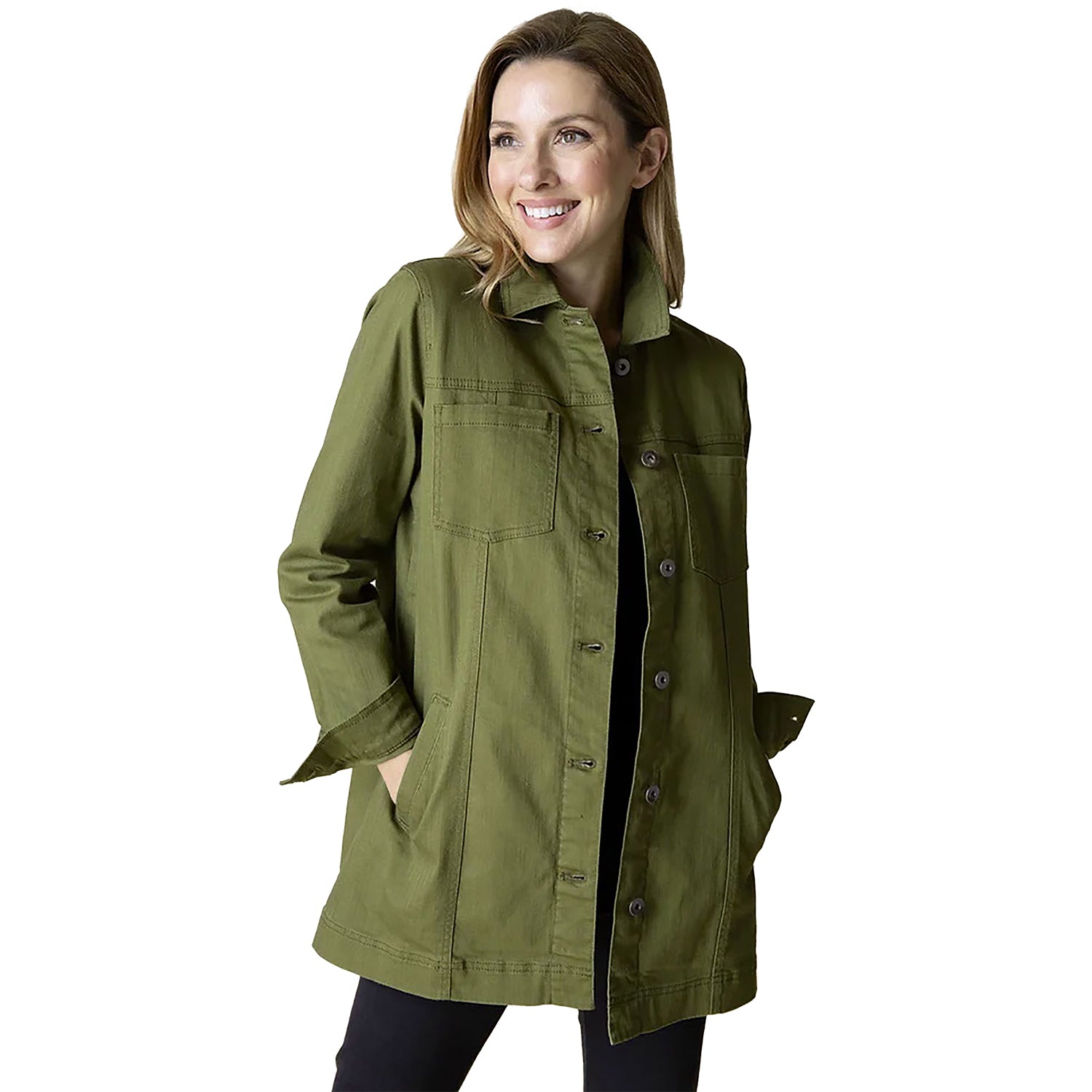 Womens Habitat Women's Habitat Stretch Denim Boyfriend Jacket Olive Olive
