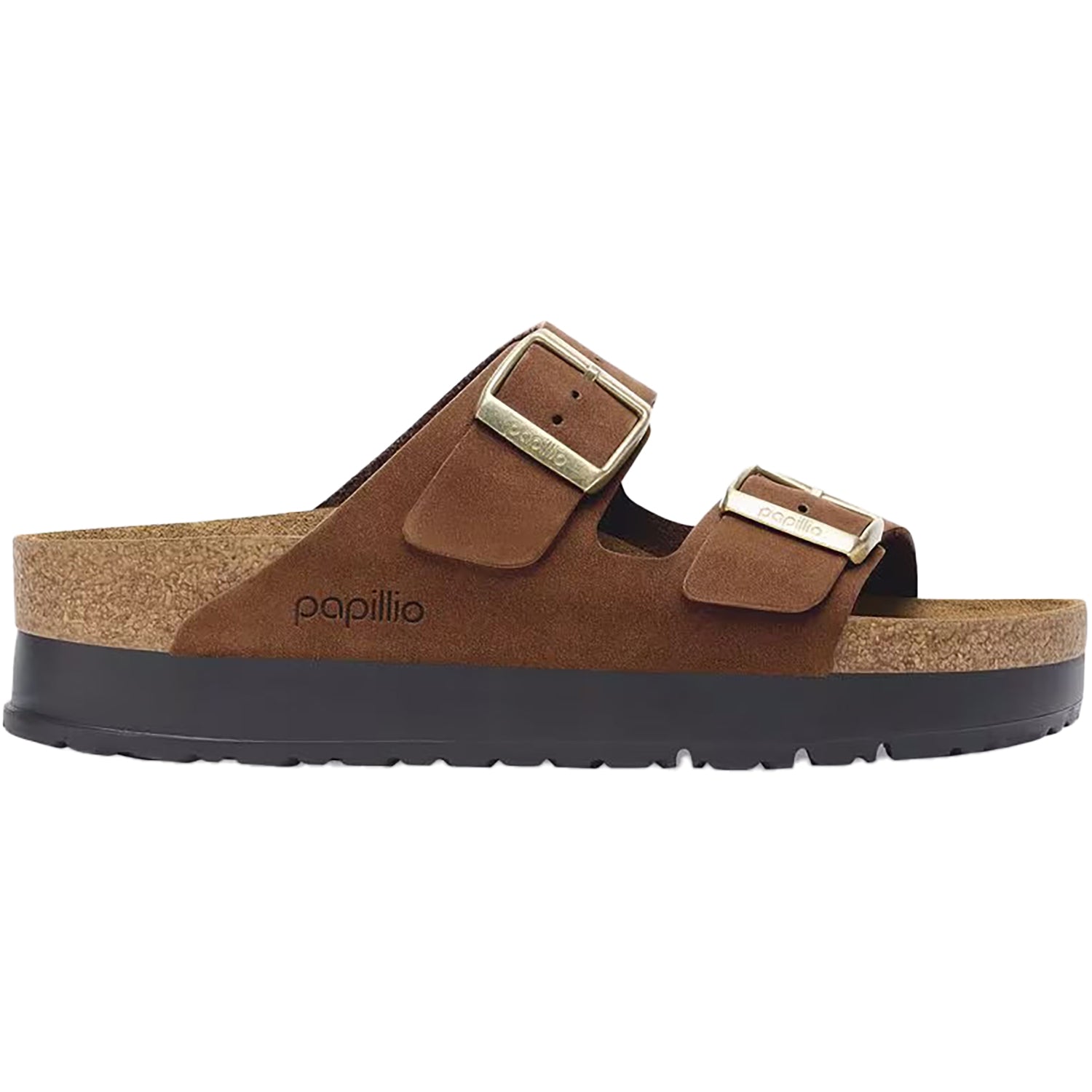 Womens Birkenstock Women's Birkenstock Arizona Platform Dark Tea Nubuck Dark Tea Nubuck