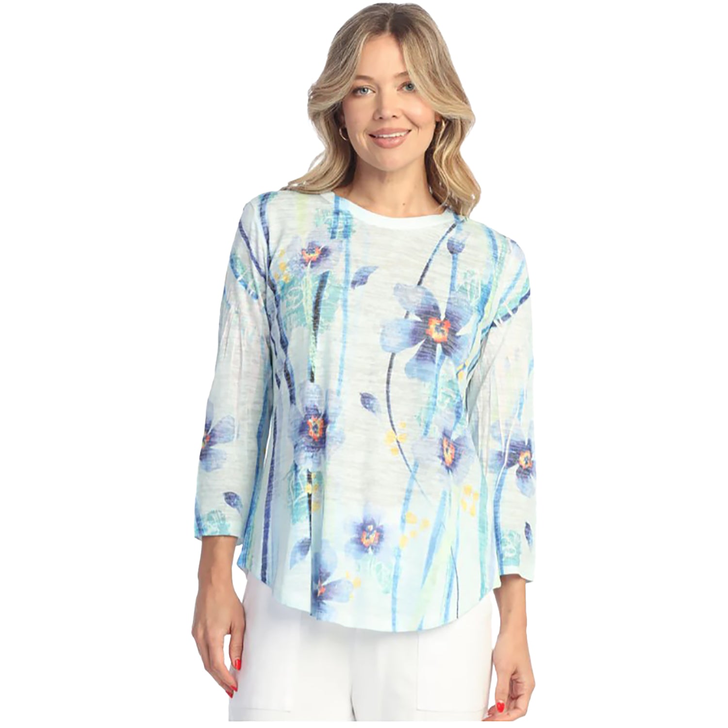 Womens Jess & jane Women's Jess & Jane Burnout 3/4 Sleeve Crew Blue Belle Blue Belle