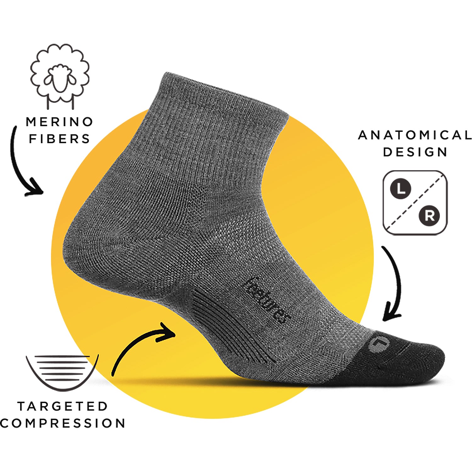 Unisex Feetures Unisex Feetures Merino 10 Cushion No Show Tab Socks Charcoal Charcoal