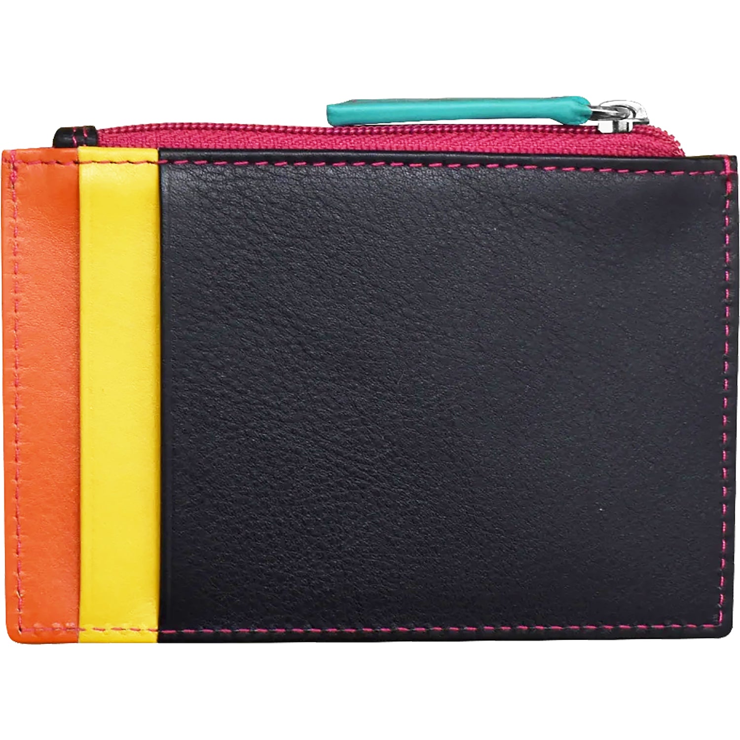 Womens Ili new york ili New York Zip ID Card Case Black Brights Leather Black Brights Leather