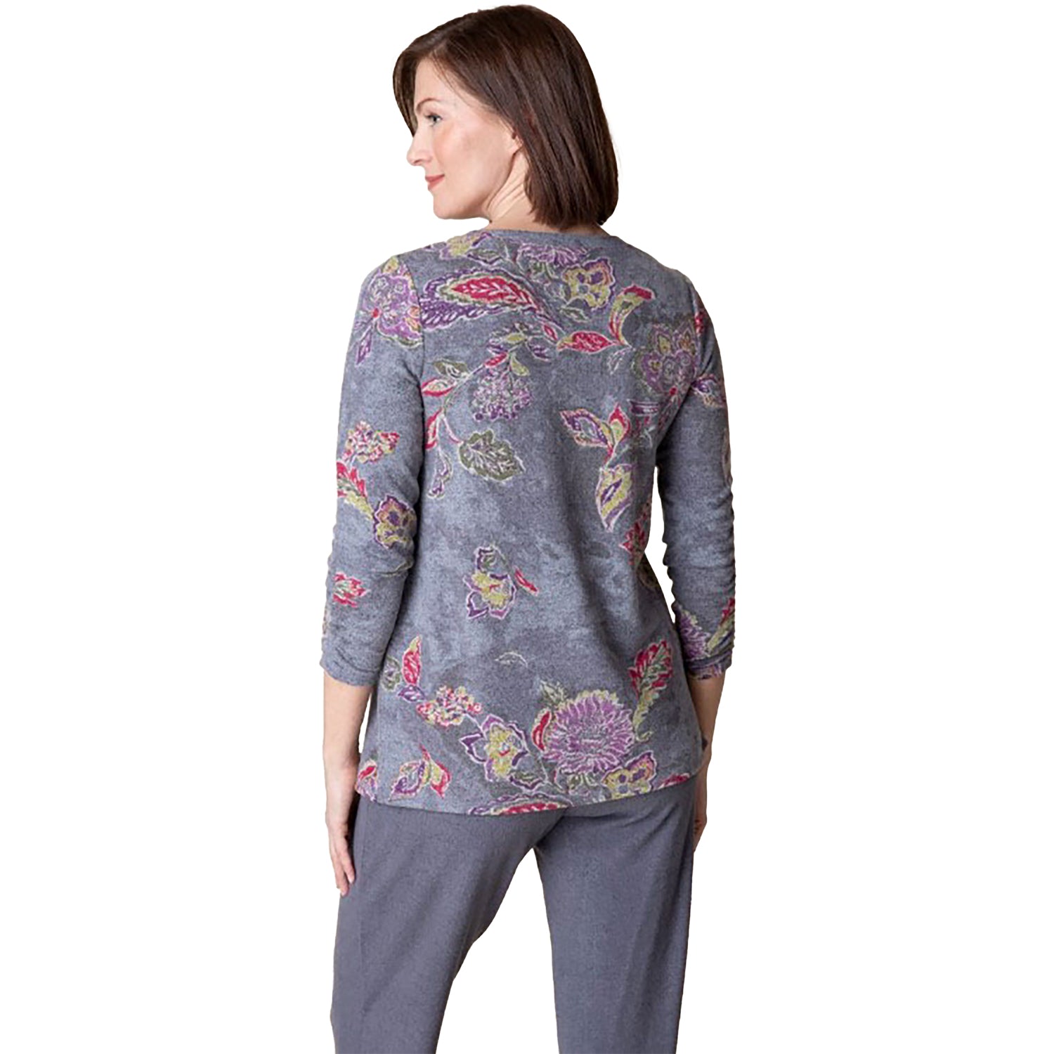 Womens Habitat Women's Habitat Ruched V Neck Iron Vintage Floral Iron Vintage Floral