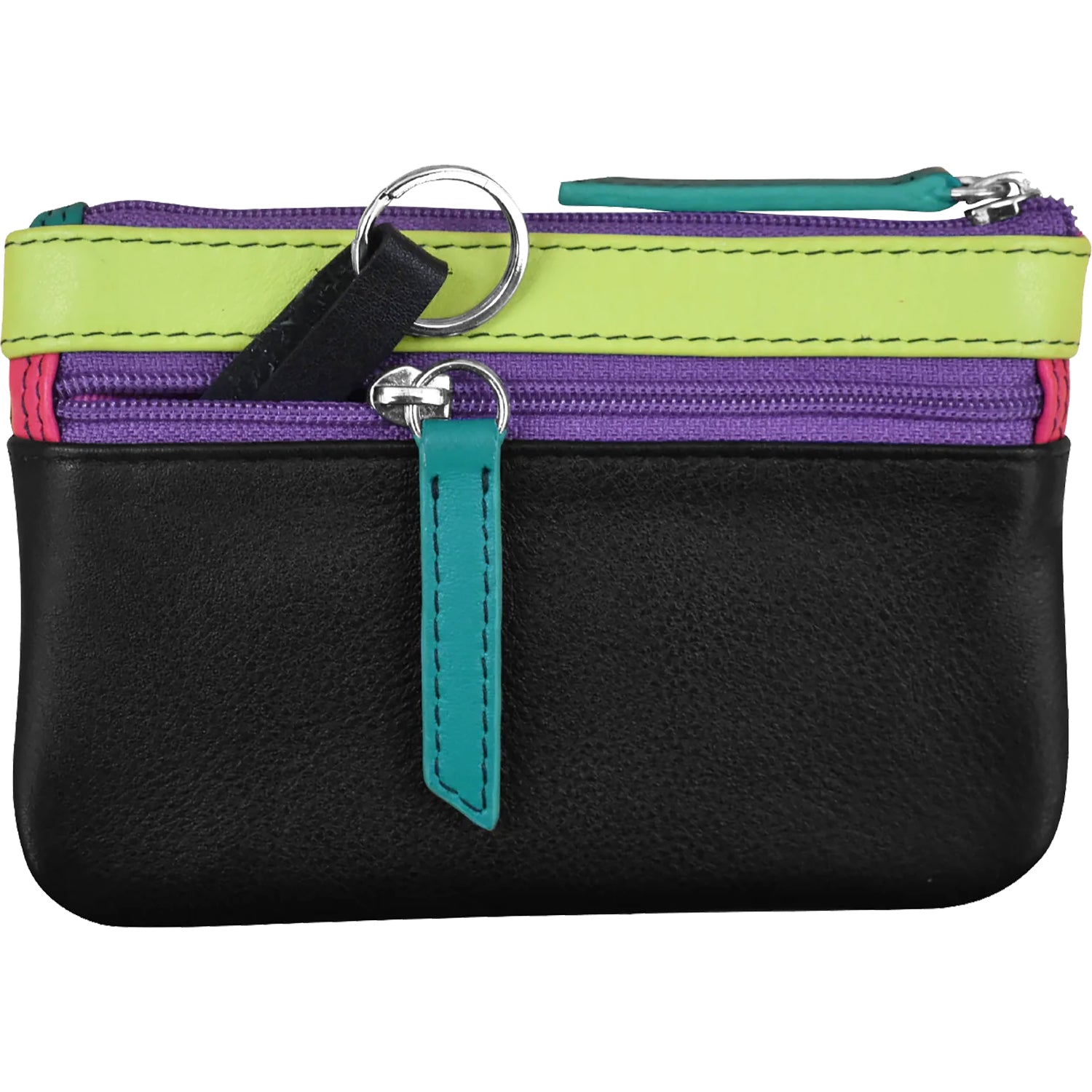 Womens Ili new york ili New York Coin Holder with Key Ring Black Brights Leather Black Brights Leather