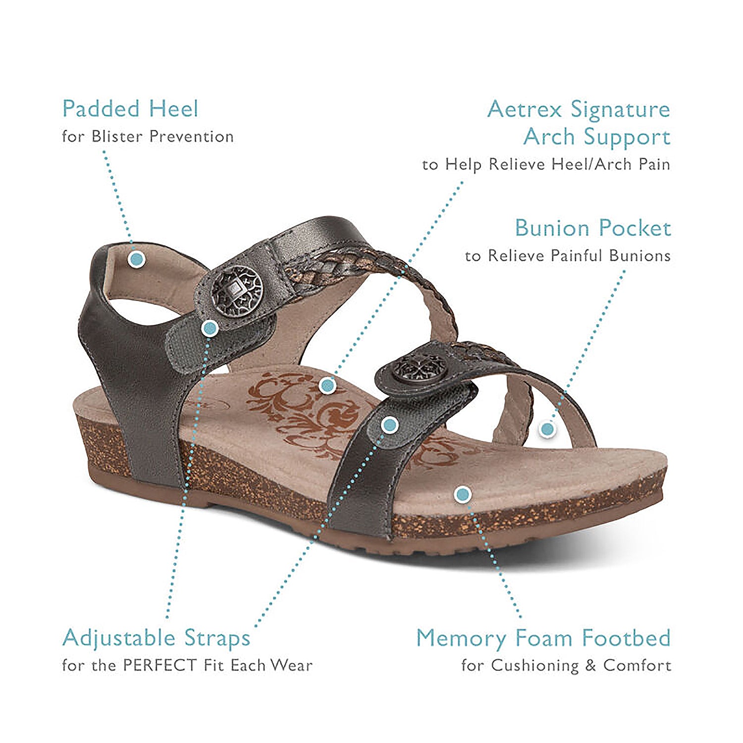 Womens Aetrex Women's Aetrex Jillian Gunmetal Leather Gunmetal Leather