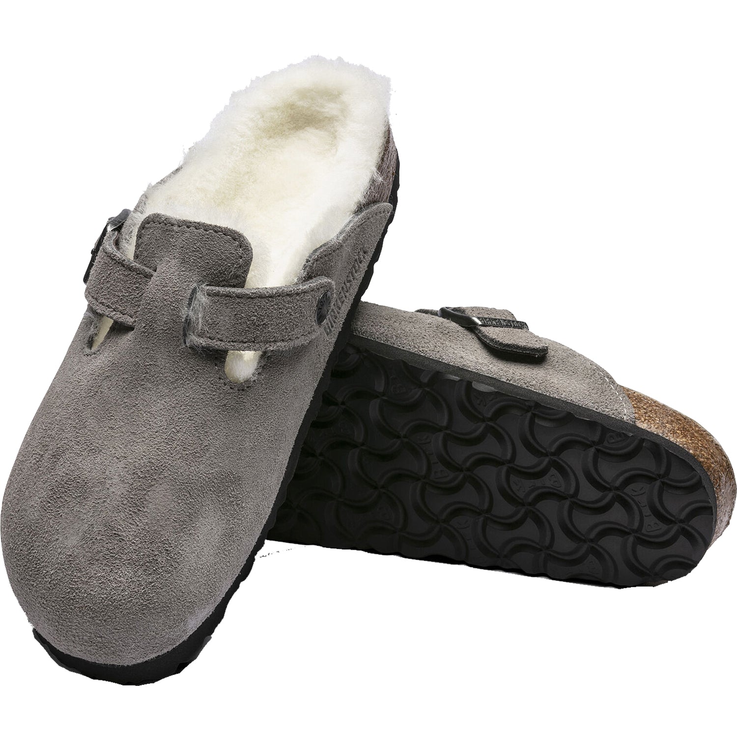 Unisex Birkenstock Unisex Birkenstock Boston Shearling Stone Coin Suede / Natural Shearling Stone Coin Suede