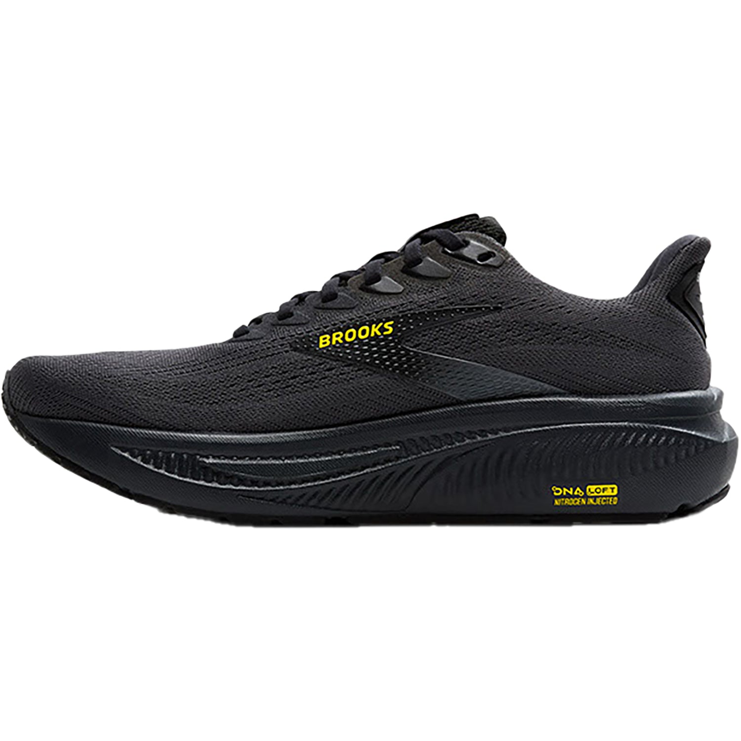 Mens Brooks Men's Brooks Ghost 17 Ebony/Black/Yellow Mesh Ebony/Black/Yellow Mesh