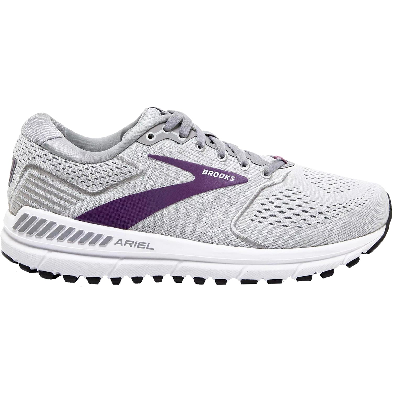 Womens Brooks Women's Brooks Ariel 20 Oyster/Alloy/Grape Mesh Oyster/Alloy/Grape Mesh