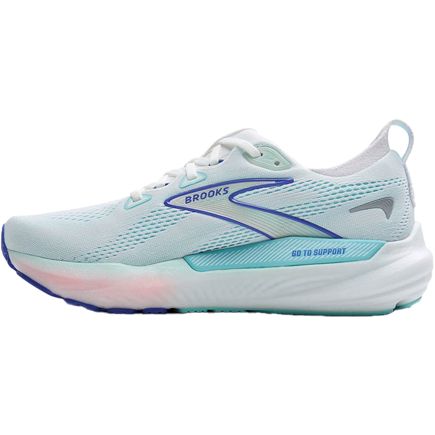Womens Brooks Women's Brooks Glycerin GTS 22 White/Limpet Shell/Amparo Blue Mesh White/Limpet Shell/Amparo Blue Mesh