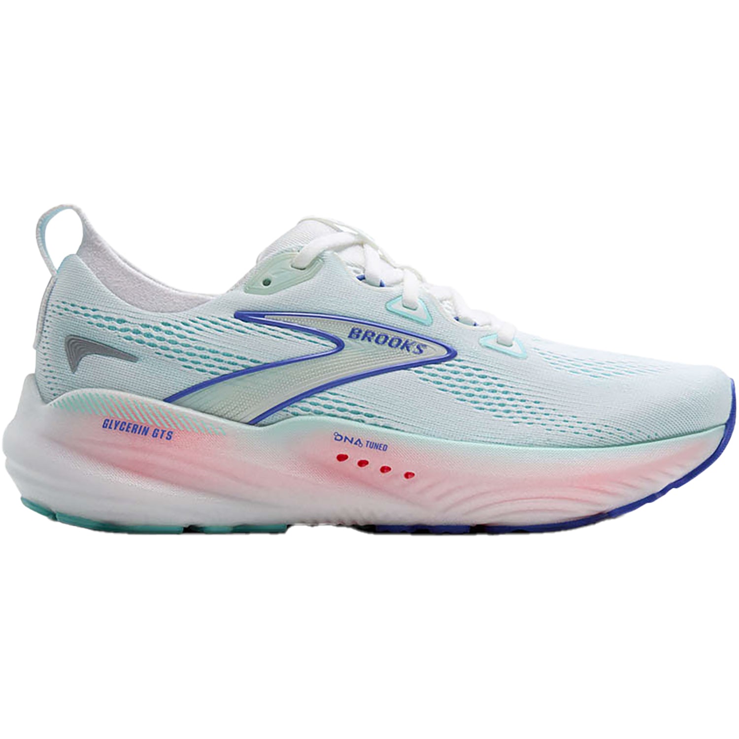 Womens Brooks Women's Brooks Glycerin GTS 22 White/Limpet Shell/Amparo Blue Mesh White/Limpet Shell/Amparo Blue Mesh