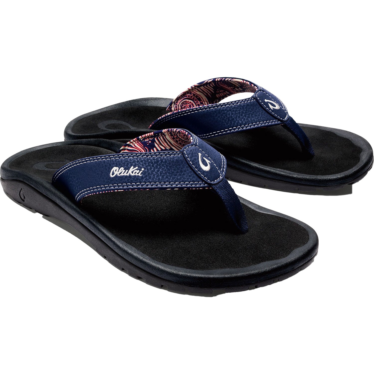 Mens Olukai Men's OluKai Ohana Navy/Onyx Synthetic Leather Navy/Onyx Synthetic Leather