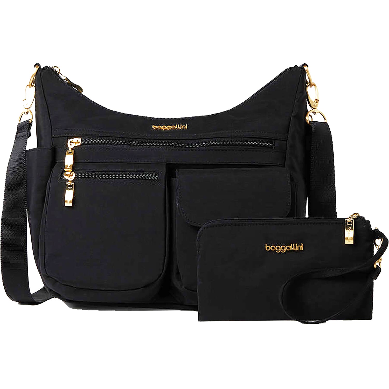 Womens Baggallini Baggallini Modern Everywhere Hobo Black/Gold Nylon Black/Gold Nylon