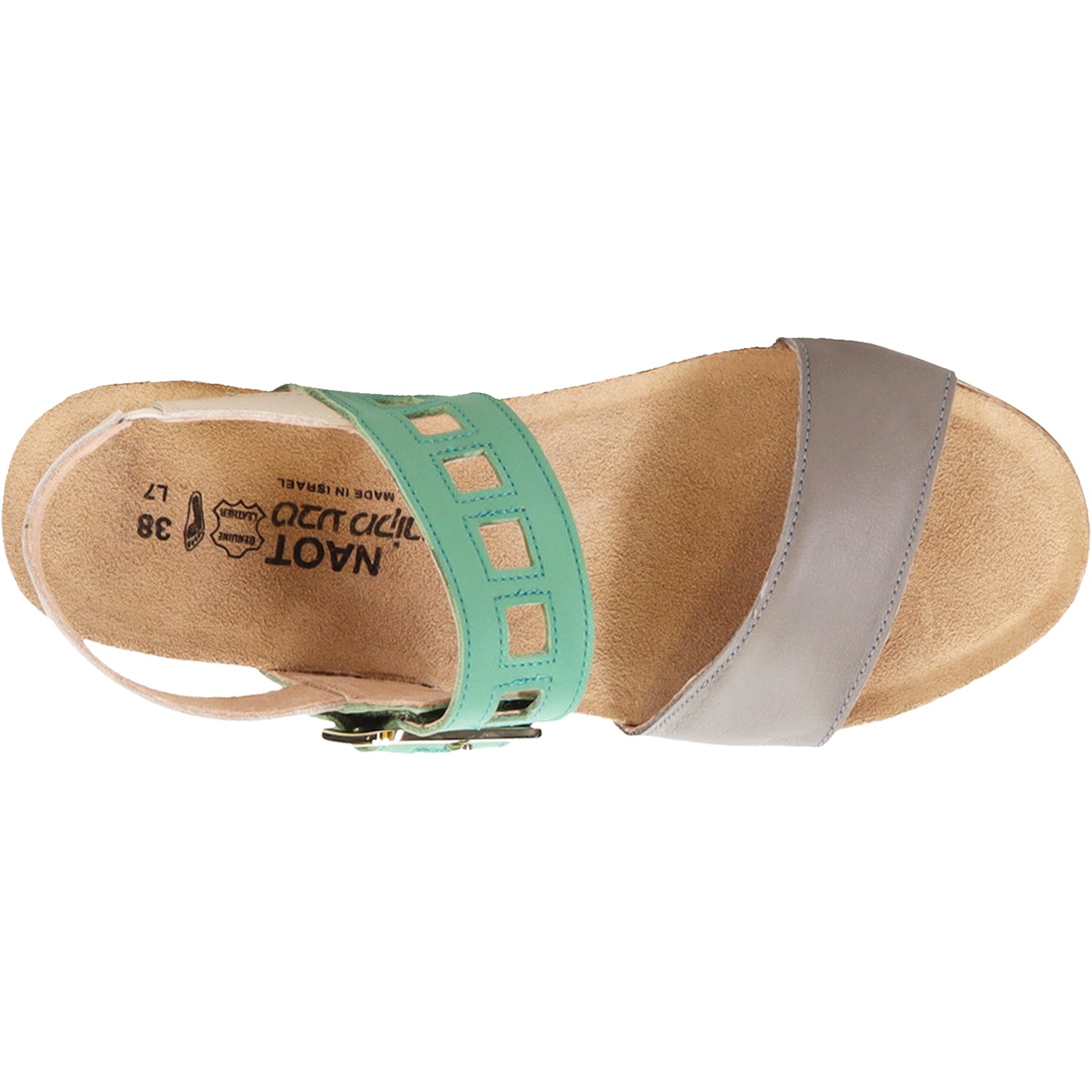 Womens Naot Women's Naot Dynasty Foggy Grey/Soft Jade/Soft Ivory Leather Foggy Grey/Soft Jade/Soft Ivory Leather