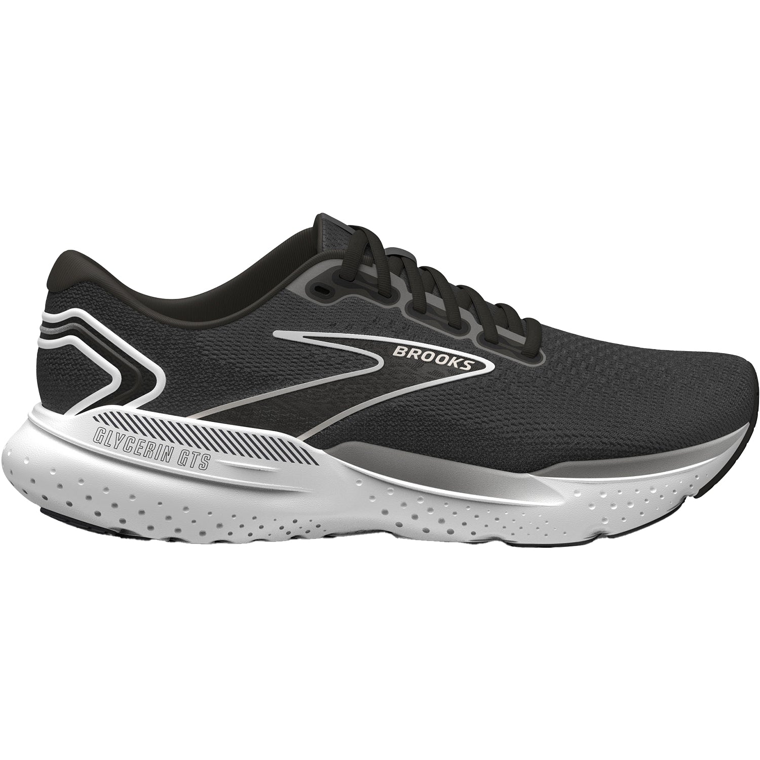 Mens Brooks Men's Brooks Glycerin GTS 21 Black/Grey/White Mesh Black/Grey/White Mesh