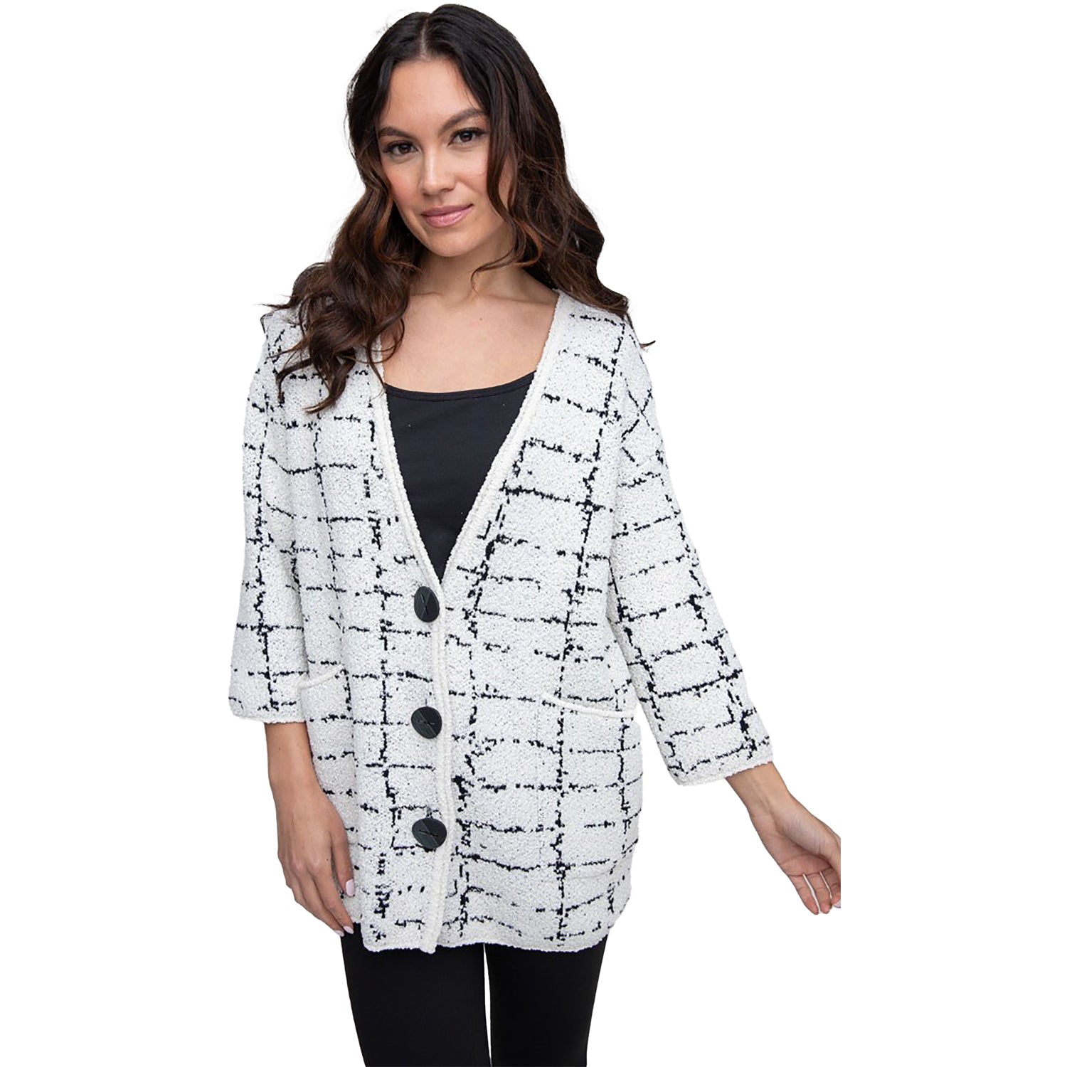 Womens Olivia by habitat Women's Liv by Habitat Bounce Window Pane Cocoon Cardigan White White