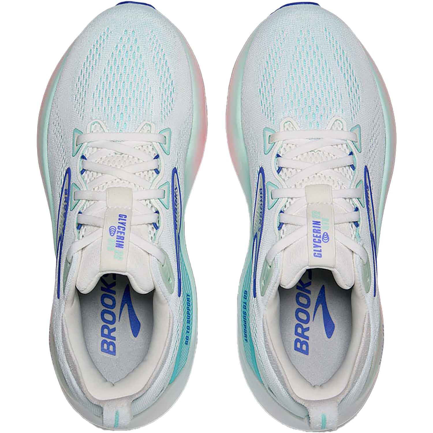 Womens Brooks Women's Brooks Glycerin GTS 22 White/Limpet Shell/Amparo Blue Mesh White/Limpet Shell/Amparo Blue Mesh