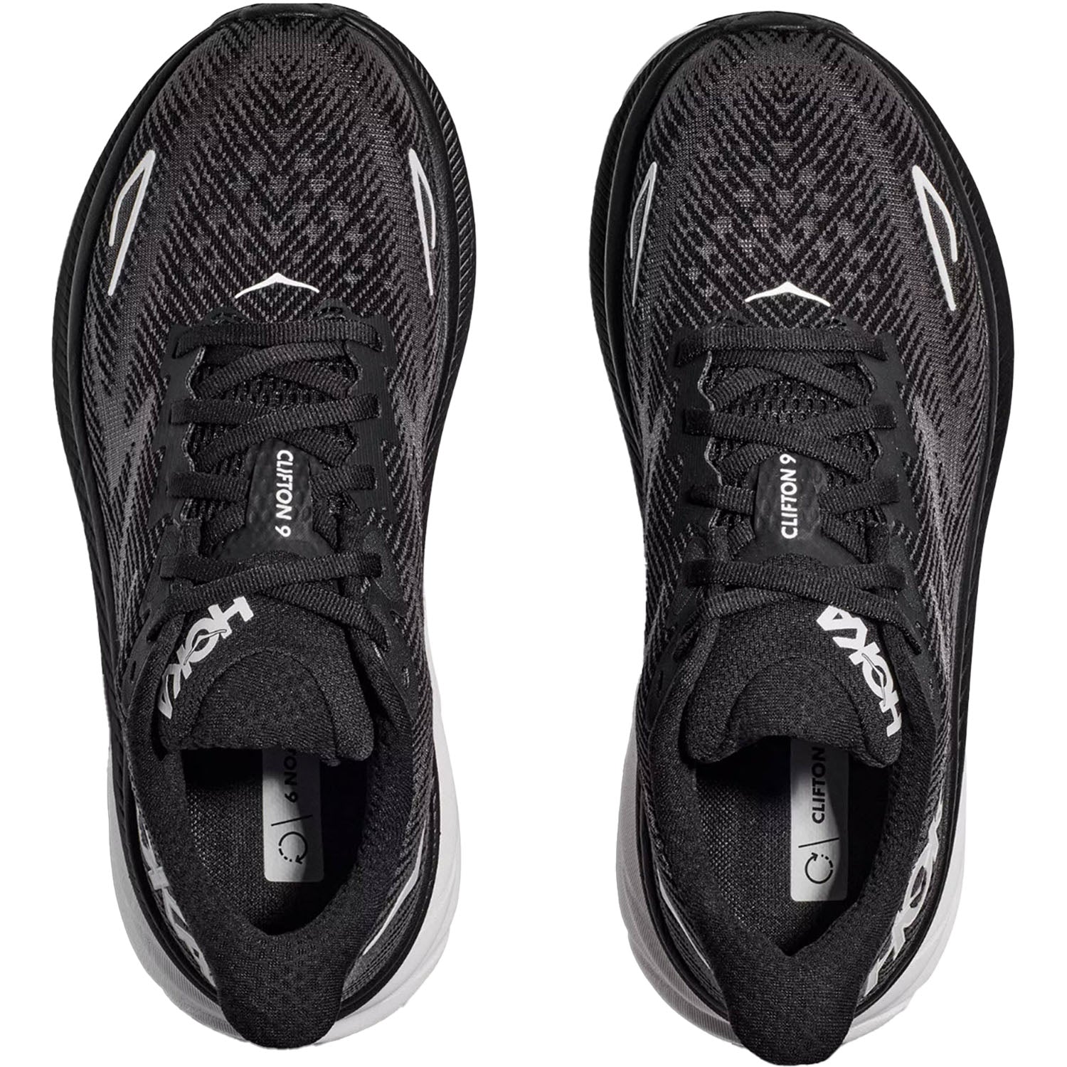Womens Hoka one one Women's Hoka Clifton 9 Black/White Mesh Black/White Mesh