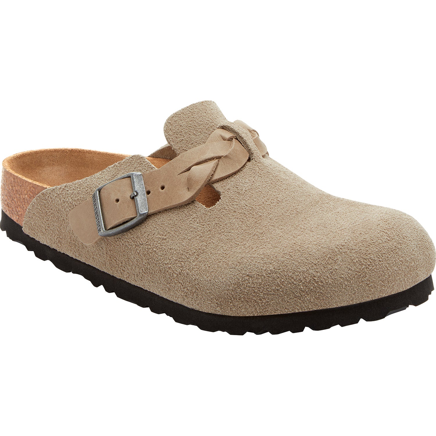 Womens Birkenstock Women's Birkenstock Boston Braid Taupe Suede/Oiled Leather Taupe
