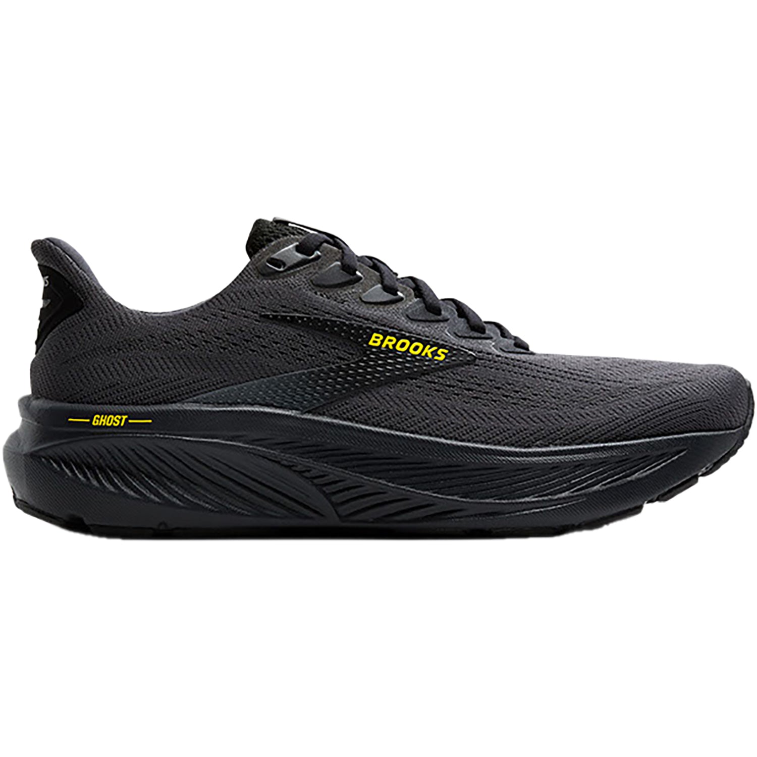 Mens Brooks Men's Brooks Ghost 17 Ebony/Black/Yellow Mesh Ebony/Black/Yellow Mesh