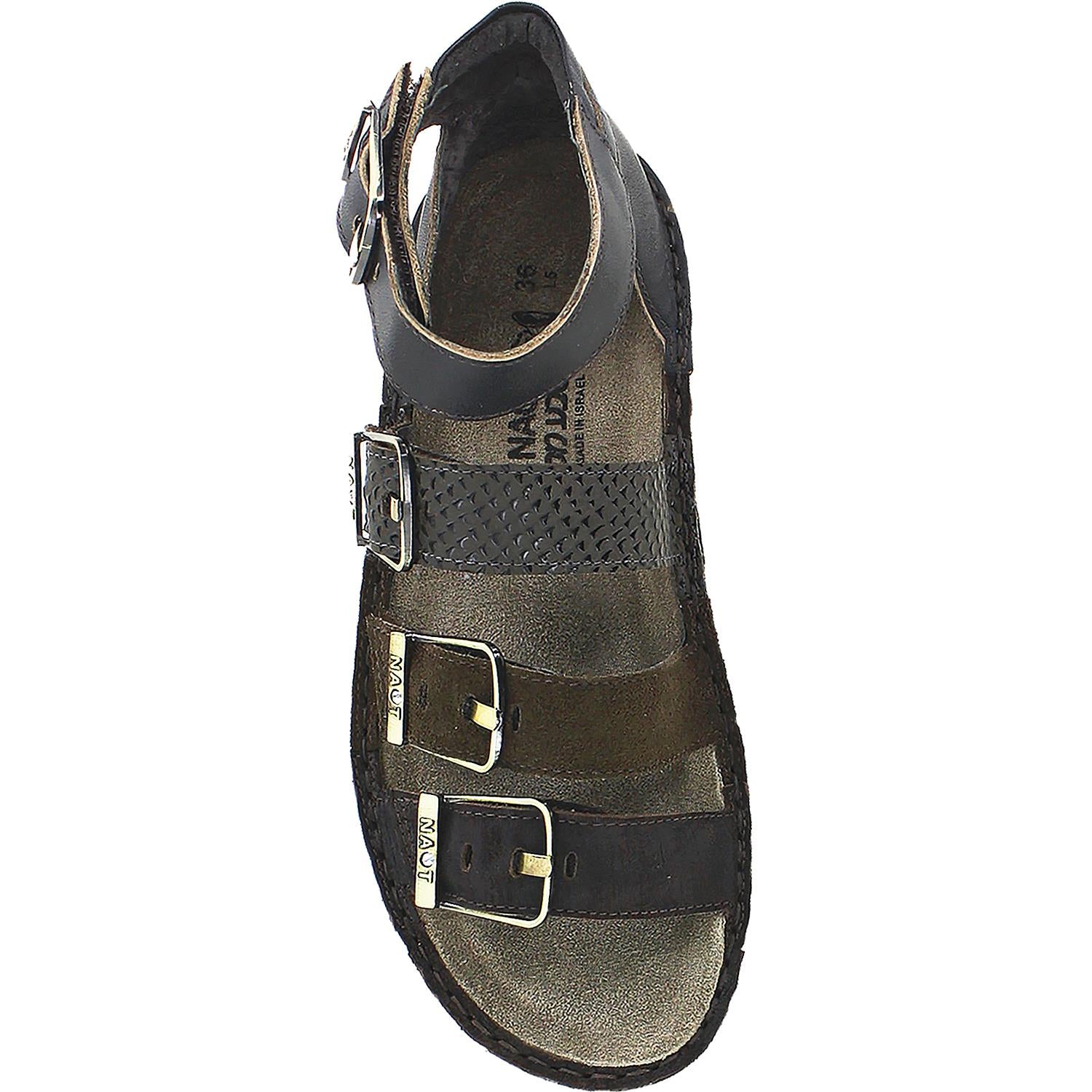 Womens Naot Women's Naot Begonia Mine/Hash/Brown/Volcanic Leather/Suede Mine/Hash/Brown/Volcanic Leather/Suede