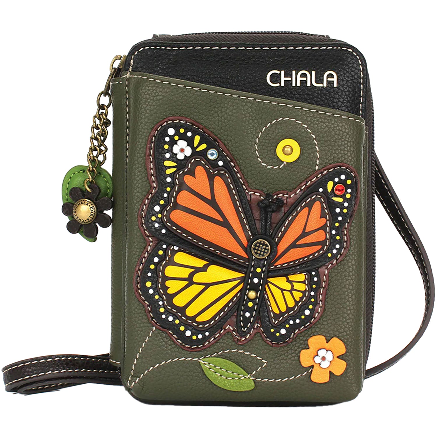 Unisex Chala Chala Monarch Butterfly Wallet Crossbody Olive Synthetic Olive Synthetic