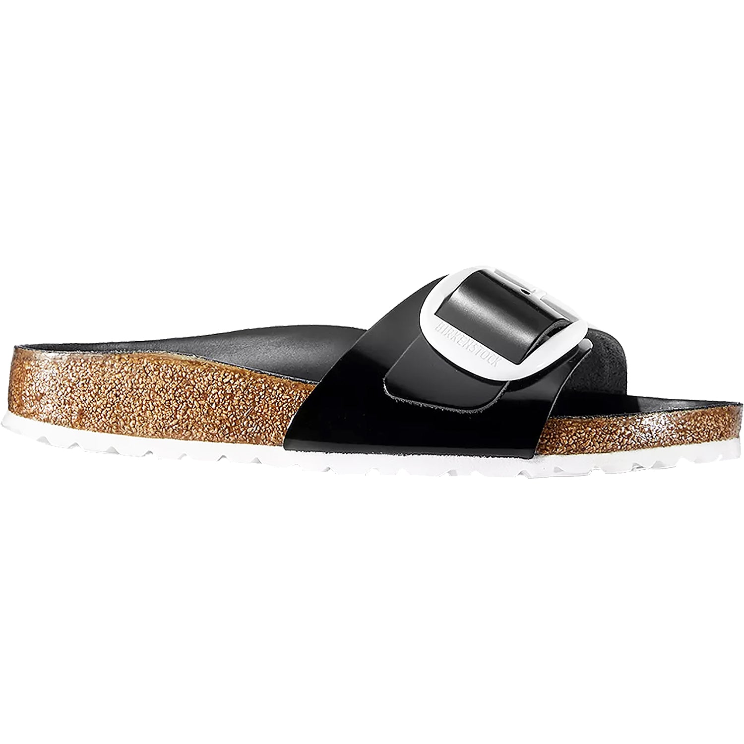 Womens Birkenstock Women's Birkenstock Madrid Big Buckle High Shine Black w/White Buckle Leather Black w/White Buckle Leather