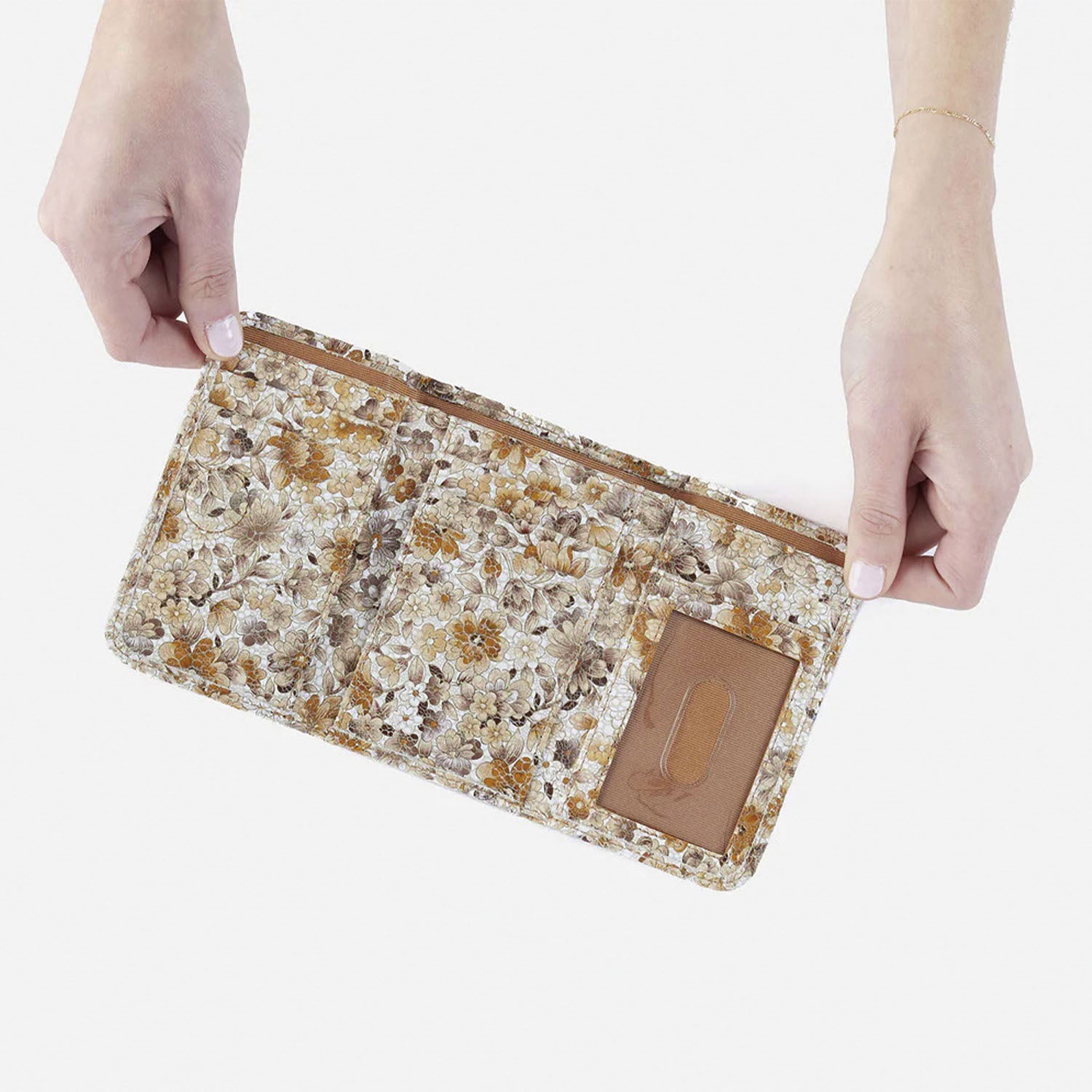 Womens Hobo Hobo International Jill Trifold Wallet Sepia Bloom Print Leather Sepia Bloom
