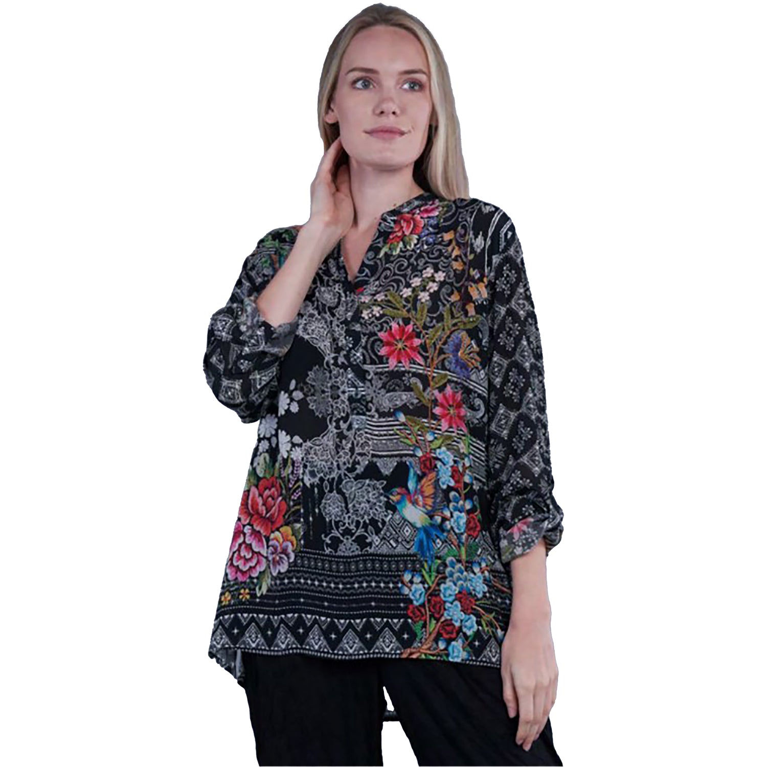 Womens Shana apparel Women's Shana Apparel Silk Viscose Button Tunic Black Black