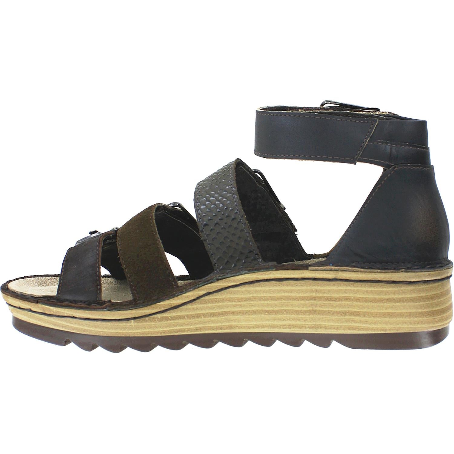 Womens Naot Women's Naot Begonia Mine/Hash/Brown/Volcanic Leather/Suede Mine/Hash/Brown/Volcanic Leather/Suede