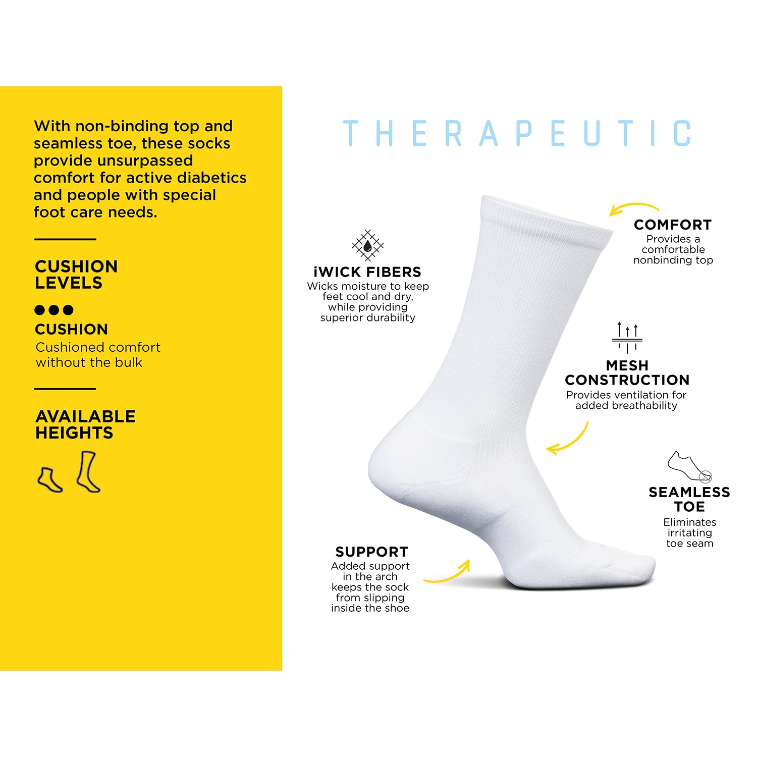 Unisex Feetures Unisex Feetures Therapeutic Crew Socks White White