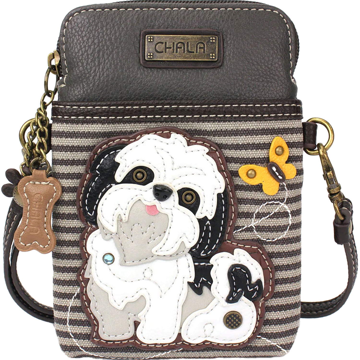 Unisex Chala Chala White Shih Tzu Cellphone Xbody Gray Stripe Synthetic Gray Stripe Synthetic