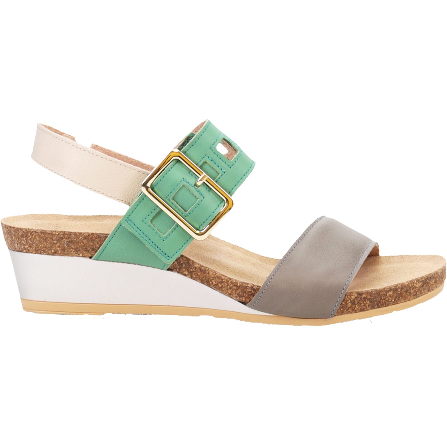 Womens Naot Women's Naot Dynasty Foggy Grey/Soft Jade/Soft Ivory Leather Foggy Grey/Soft Jade/Soft Ivory Leather