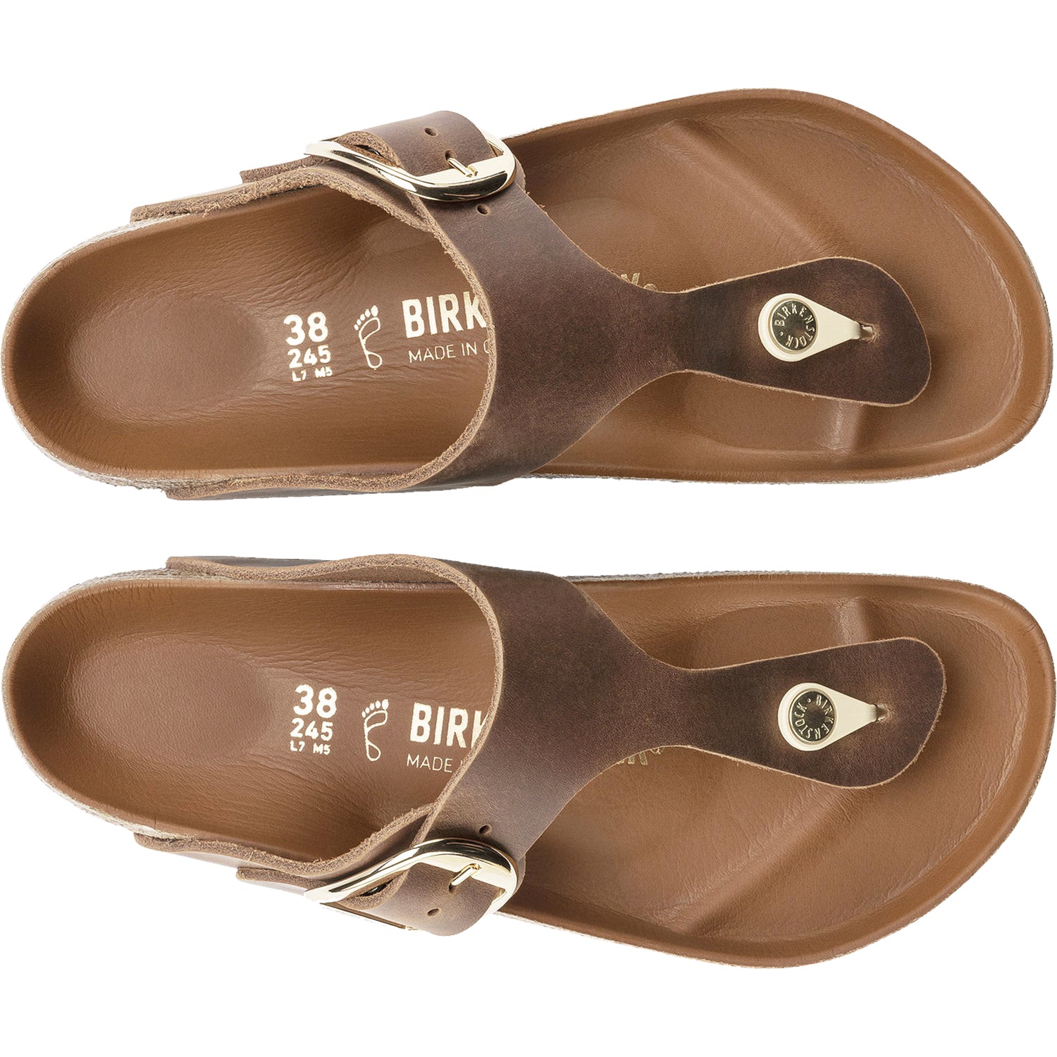 Womens Birkenstock Women's Birkenstock Gizeh Big Buckle Cognac Oiled Nubuck Cognac Oiled Nubuck