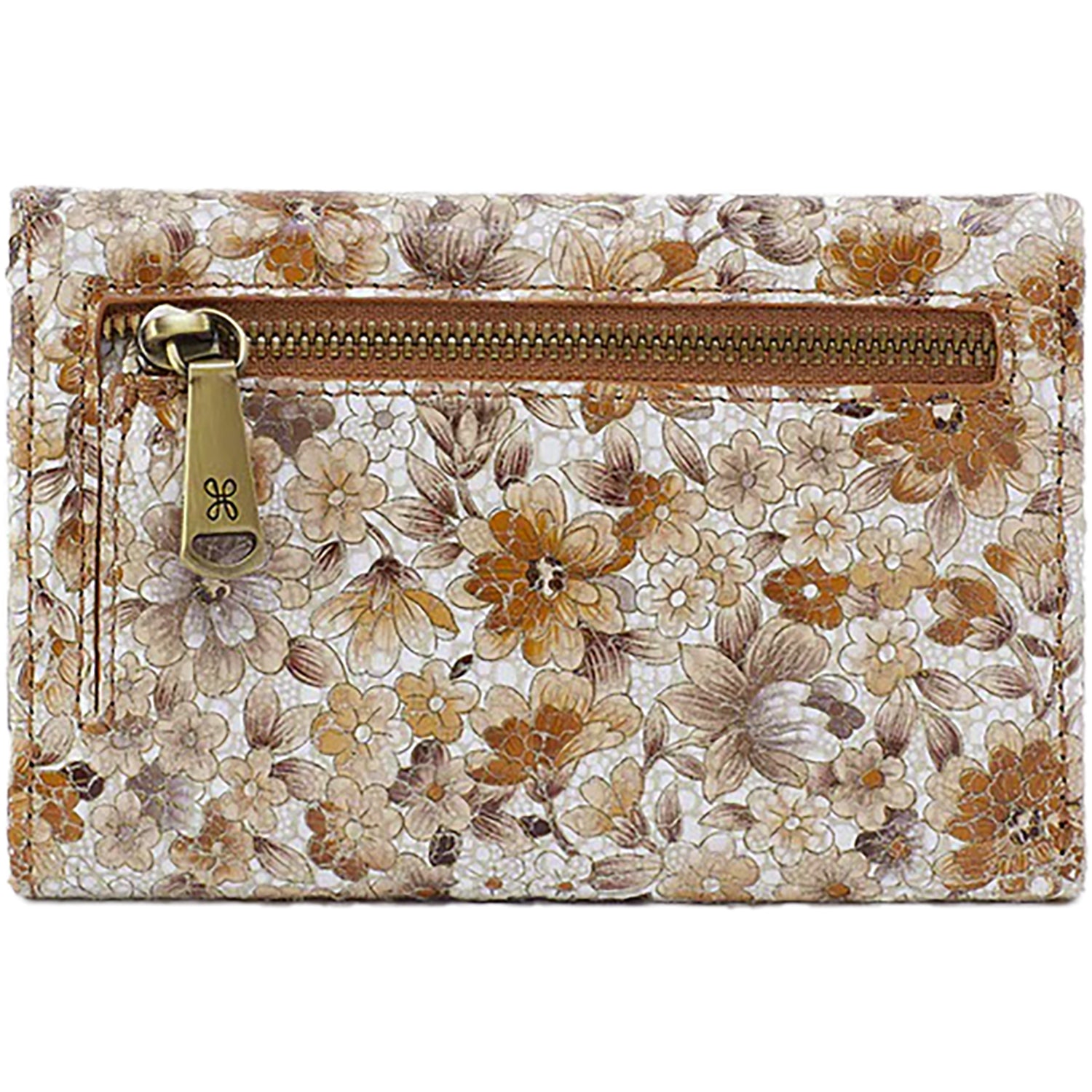 Womens Hobo Hobo International Jill Trifold Wallet Sepia Bloom Print Leather Sepia Bloom