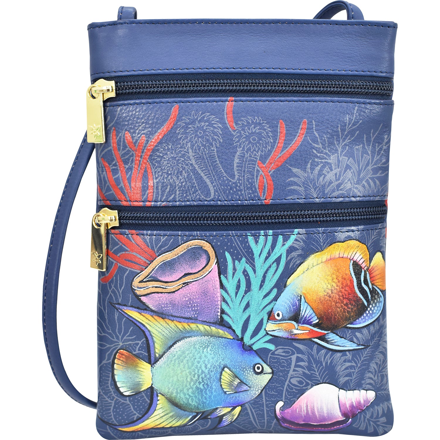 Womens Anuschka Anuschka Mini Double Zip Travel Crossbody Mystical Reef Leather Mystical Reef Leather