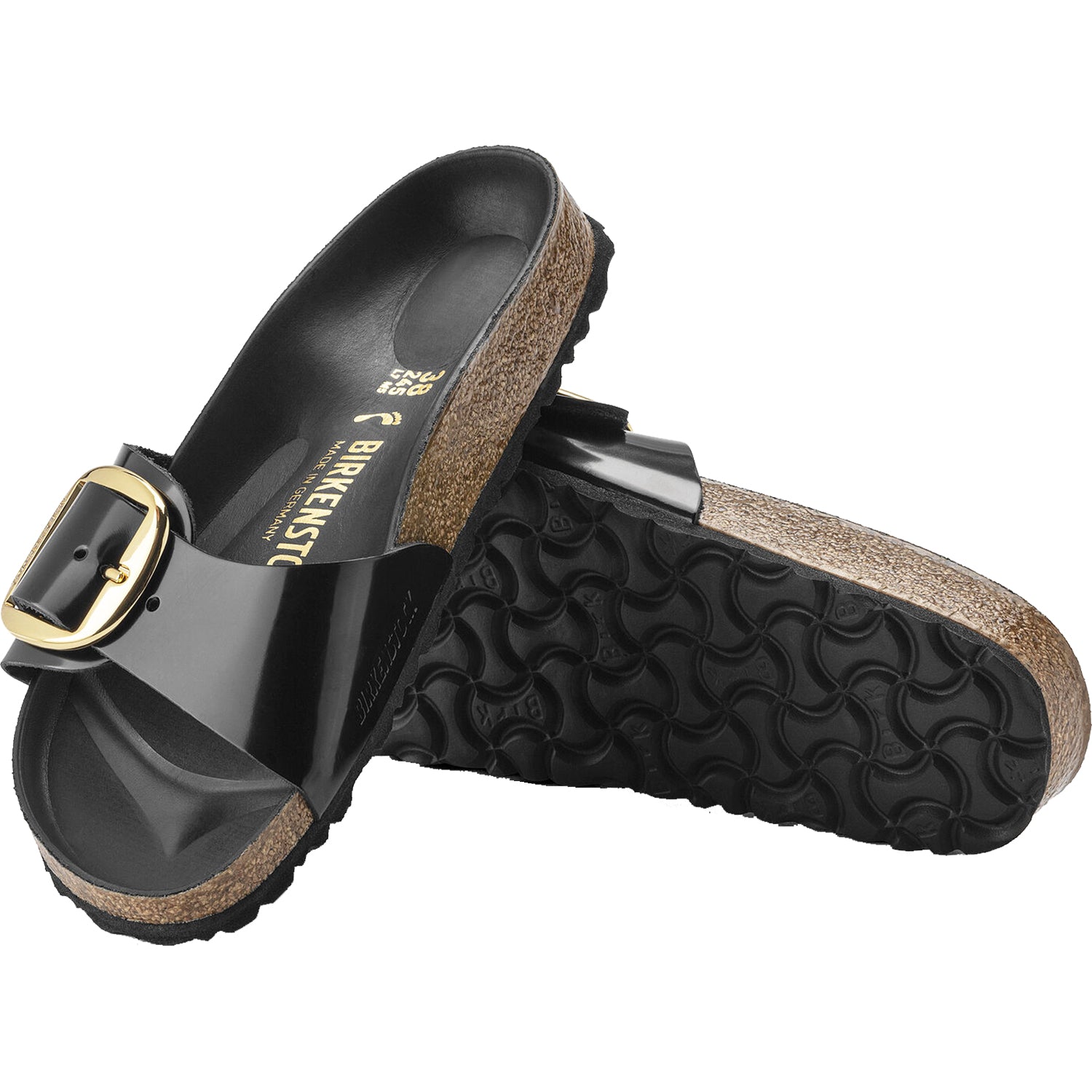 Womens Birkenstock Women's Birkenstock Madrid Big Buckle High Shine Black Leather High Shine Black Leather