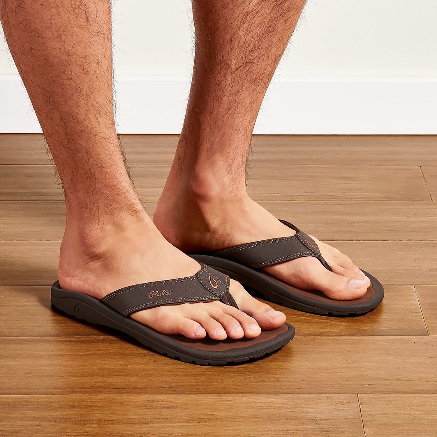 Mens Olukai Men's OluKai Ohana Dark Java/Ray Synthetic Leather Dark Java/Ray Synthetic Leather