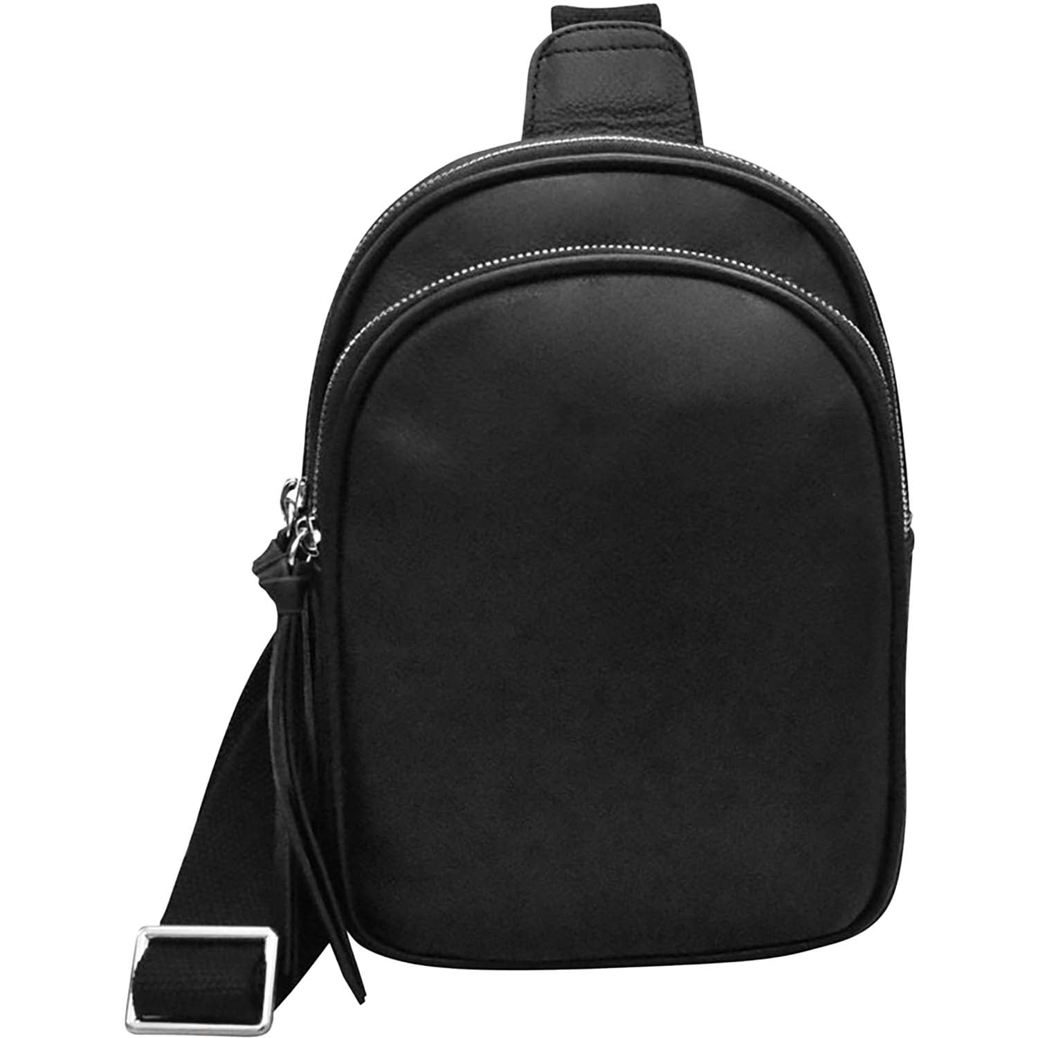 Womens Ili new york ili New York Double Zip Sling Bag Black Leather Black Leather