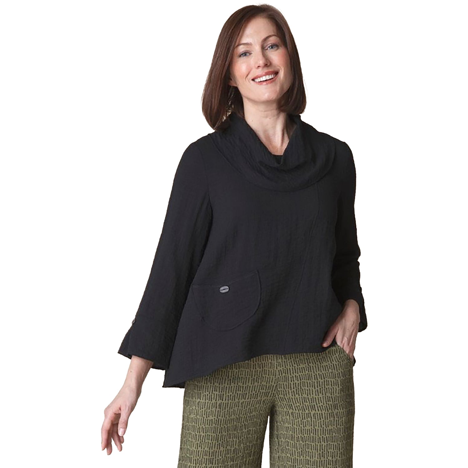 Womens Habitat Women's Habitat Swing Pocket Cowl Neck Top Black Black