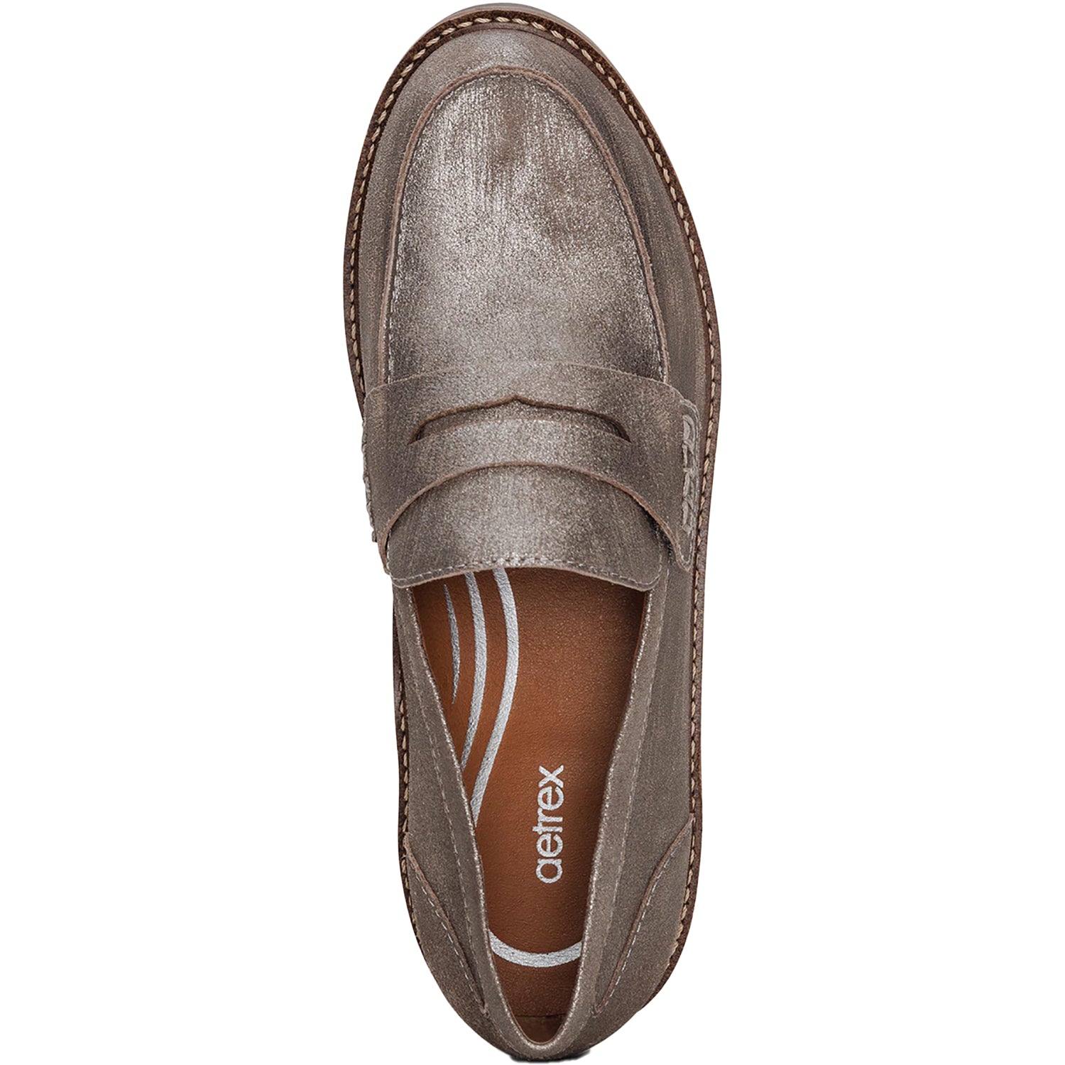 Womens Aetrex Women's Aetrex Collette Brushed Silver Leather Brushed Silver