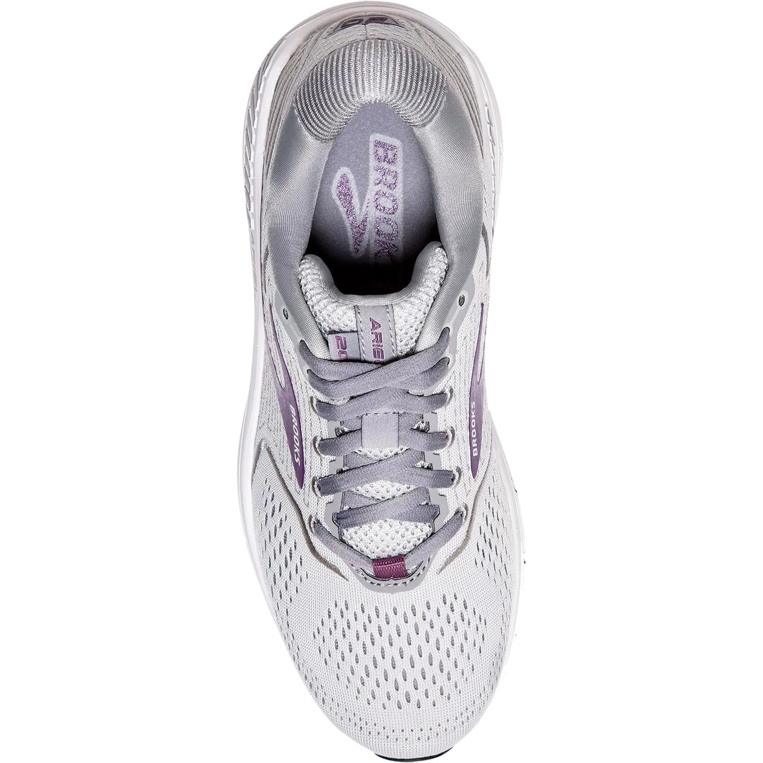 Womens Brooks Women's Brooks Ariel 20 Oyster/Alloy/Grape Mesh Oyster/Alloy/Grape Mesh