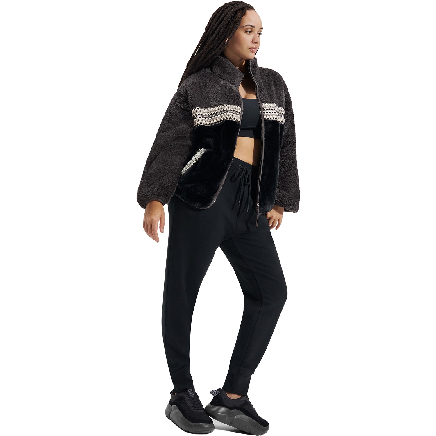 Womens Ugg Women's UGG Marlene Sherpa Jacket Heritage Braid II Black Black