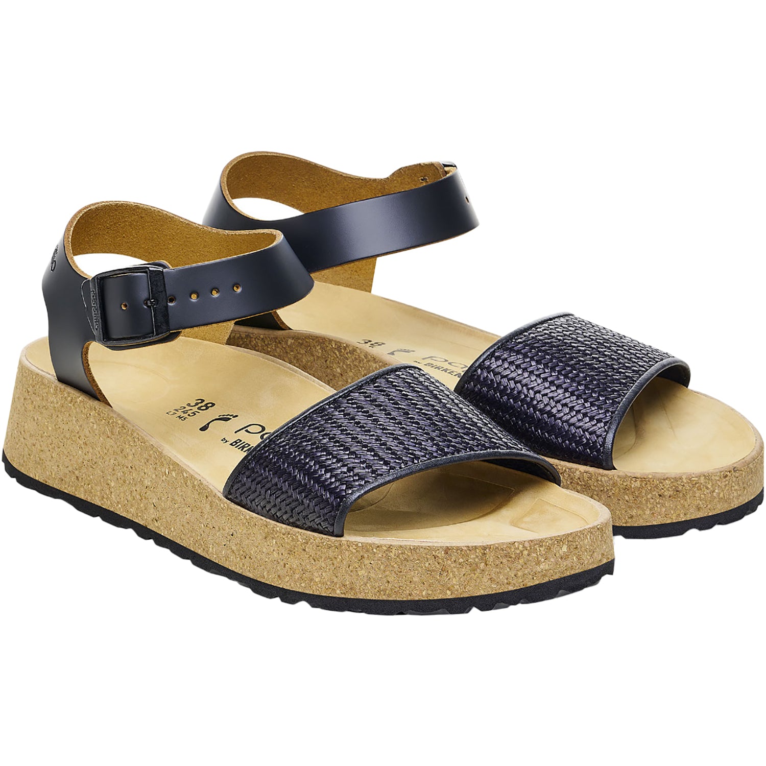 Womens Birkenstock Women's Birkenstock Papillio Glenda Black/Raffia Leather Black/Raffia Leather