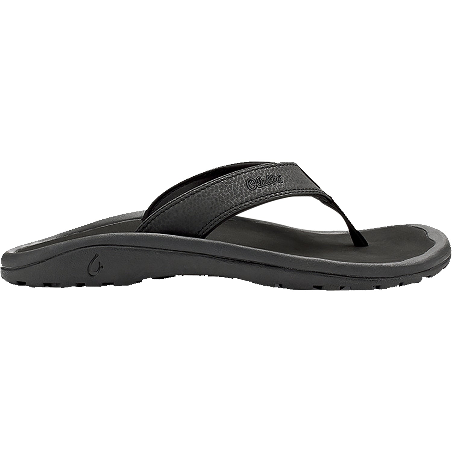 Mens Olukai Men's OluKai Ohana Black Synthetic Leather Black Synthetic Leather