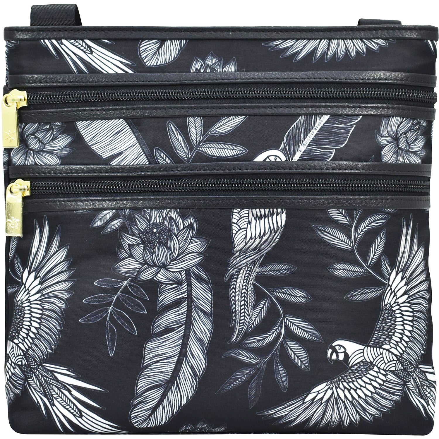 Womens Anuschka Anuschka Crossbody w/Slip Pocket Jungle Macaws Fabric/Leather Jungle Macaws Fabric/Leather