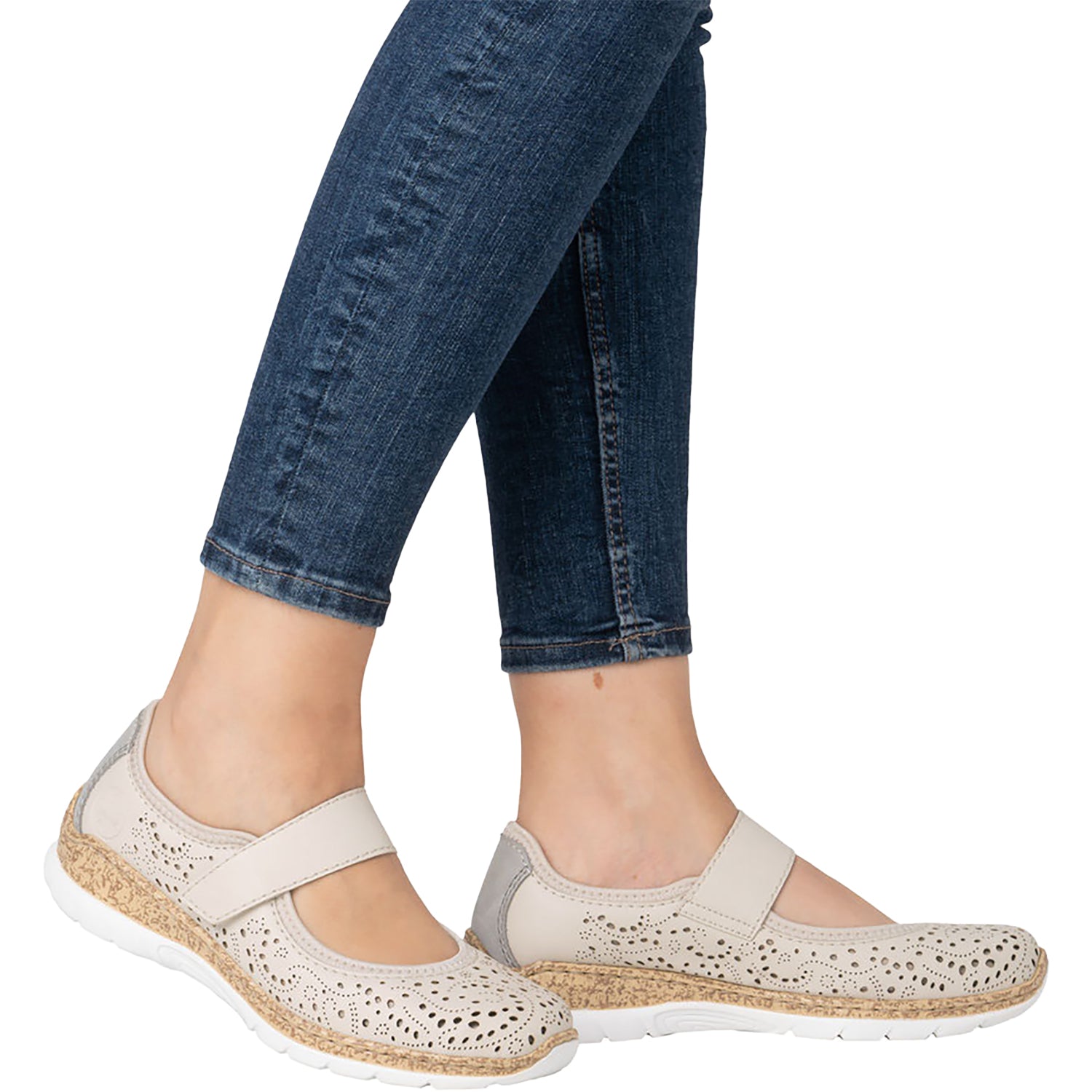 Womens Rieker Women's Rieker N4299-60 Perle/Cement/Cream Synthetic Stretch Nubuck Perle/Cement/Cream