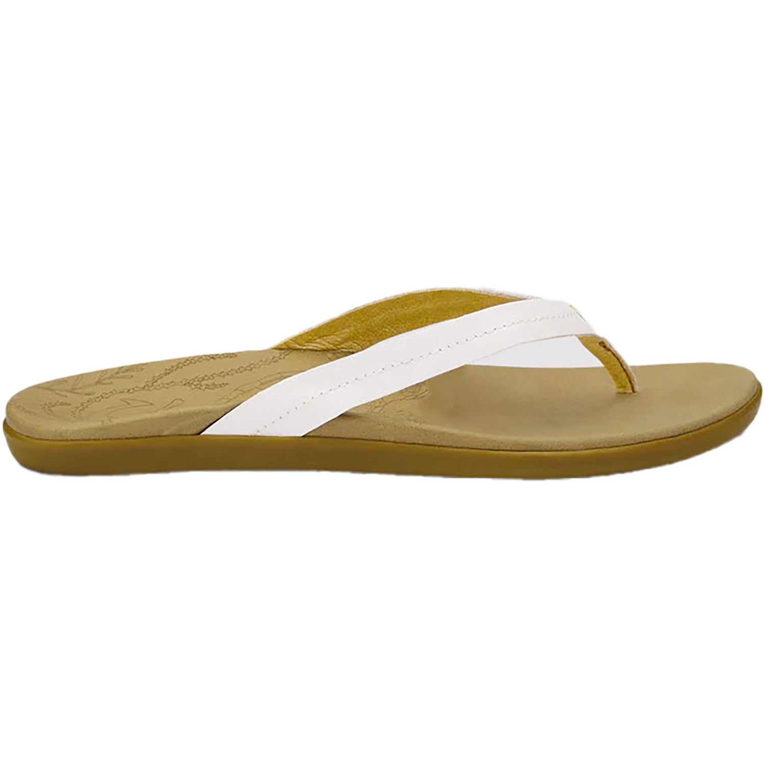 Womens Olukai Women's Olukai Honu Bright White/Golden Sand Leather Bright White/Golden Sand Leather