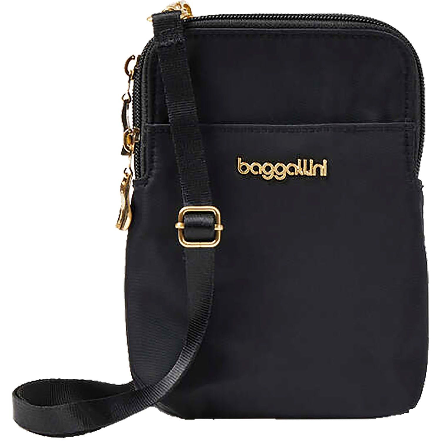 Womens Baggallini Baggallini Take Two RFID Bryant Crossbody Black/Gold Nylon Black/Gold Nylon