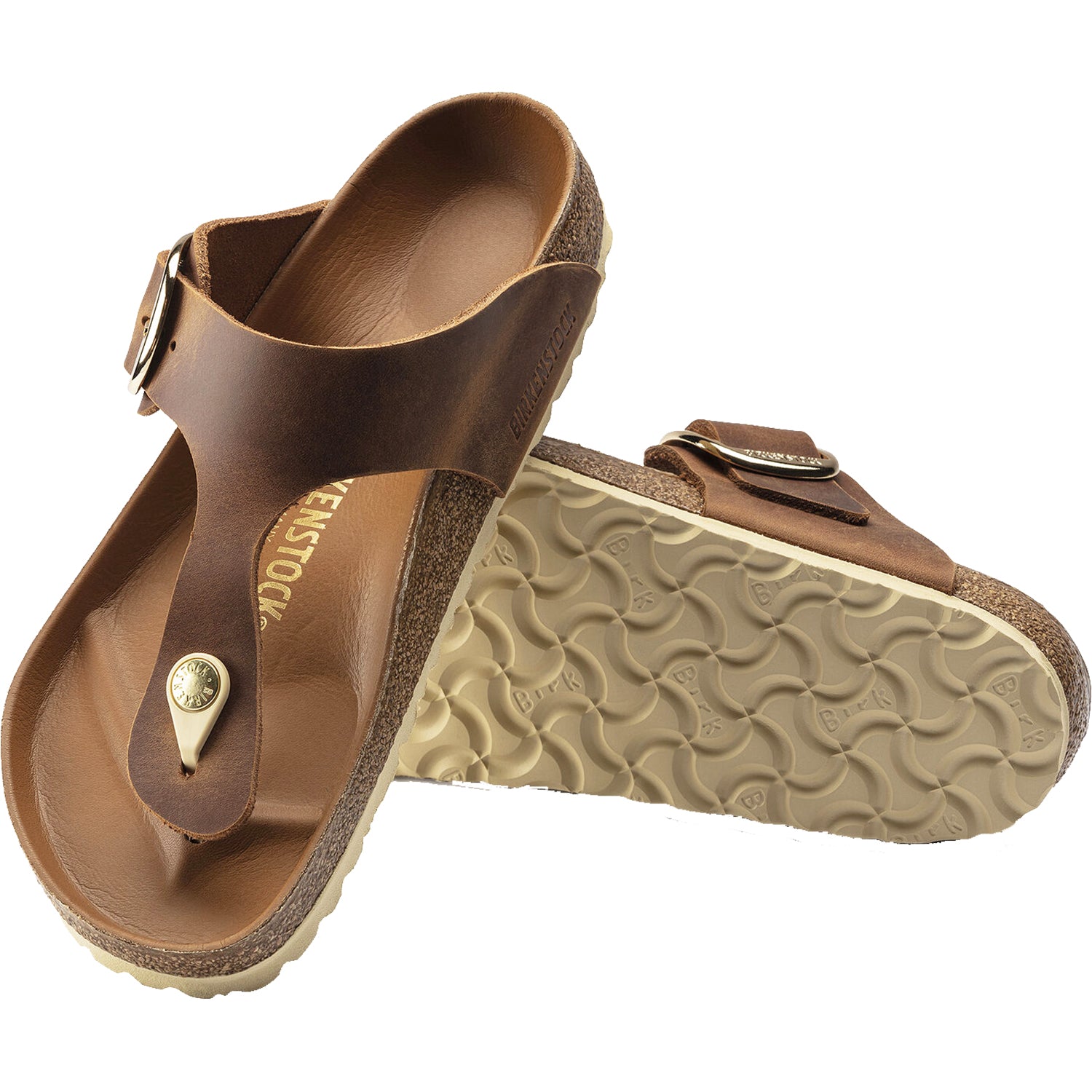 Womens Birkenstock Women's Birkenstock Gizeh Big Buckle Cognac Oiled Nubuck Cognac Oiled Nubuck