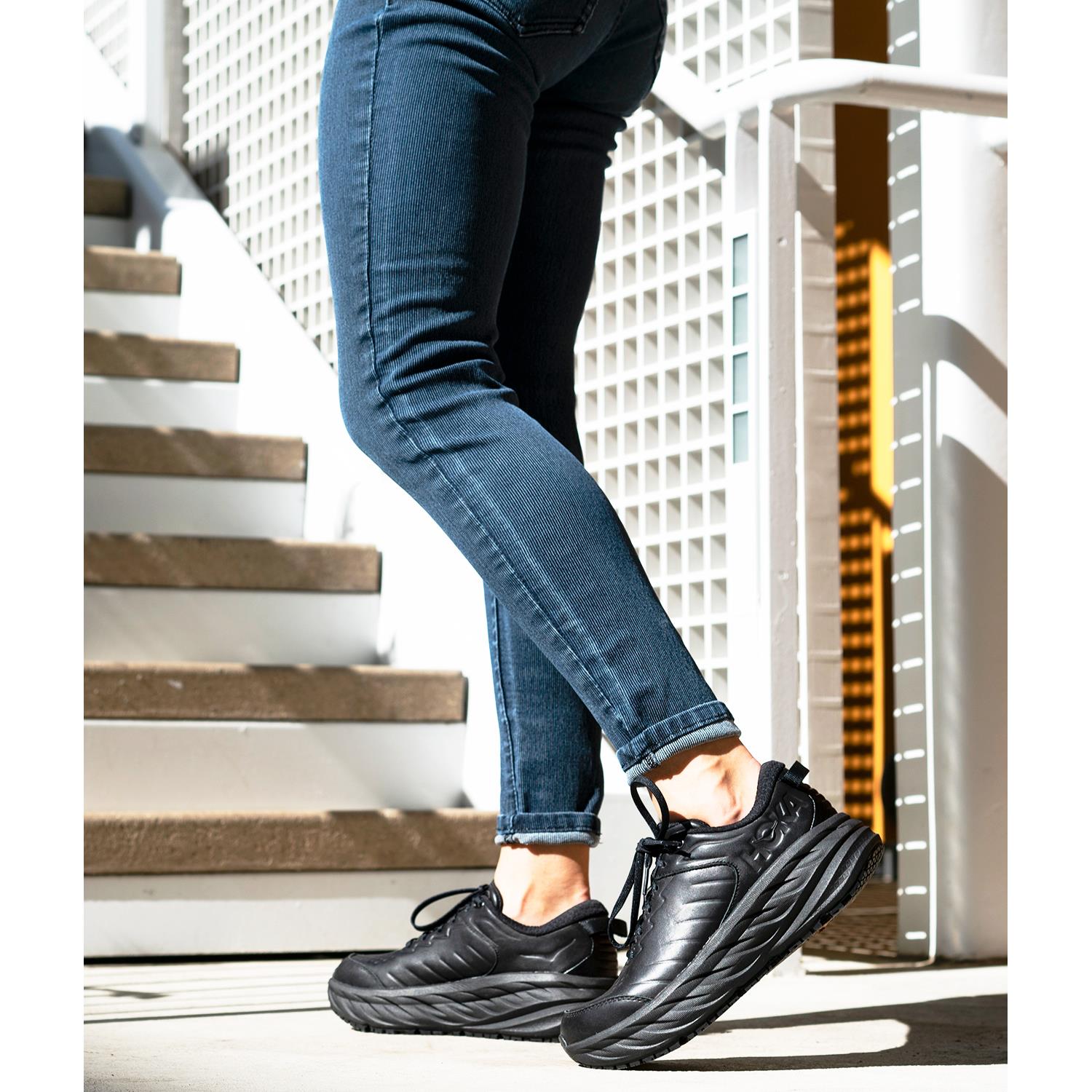 Womens Hoka one one Women's Hoka Bondi SR Black Leather Black Leather