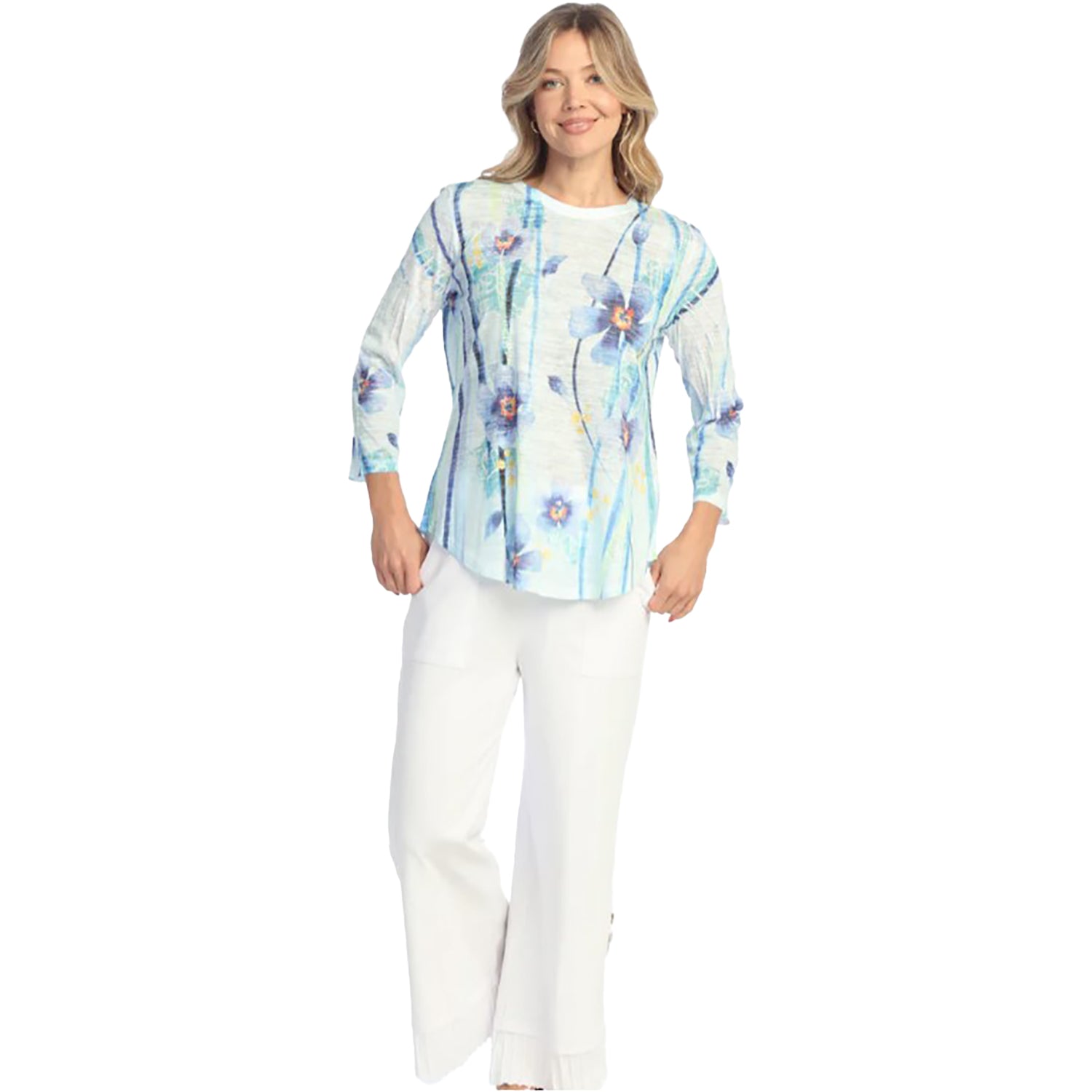 Womens Jess & jane Women's Jess & Jane Burnout 3/4 Sleeve Crew Blue Belle Blue Belle